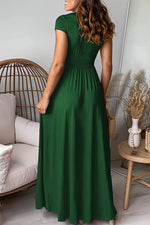 Elegant Solid Slit V Neck Evening Dress Dresses