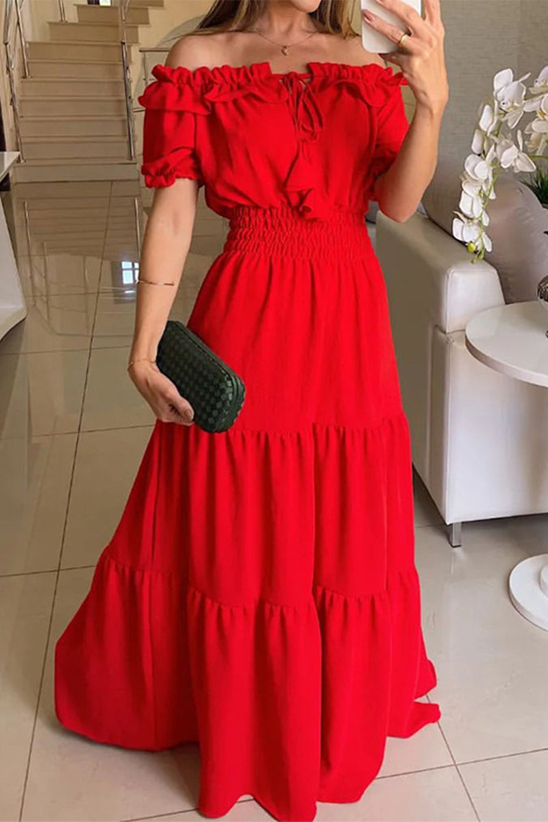 Sexy Elegant Solid Frenulum Off the Shoulder A Line Dresses