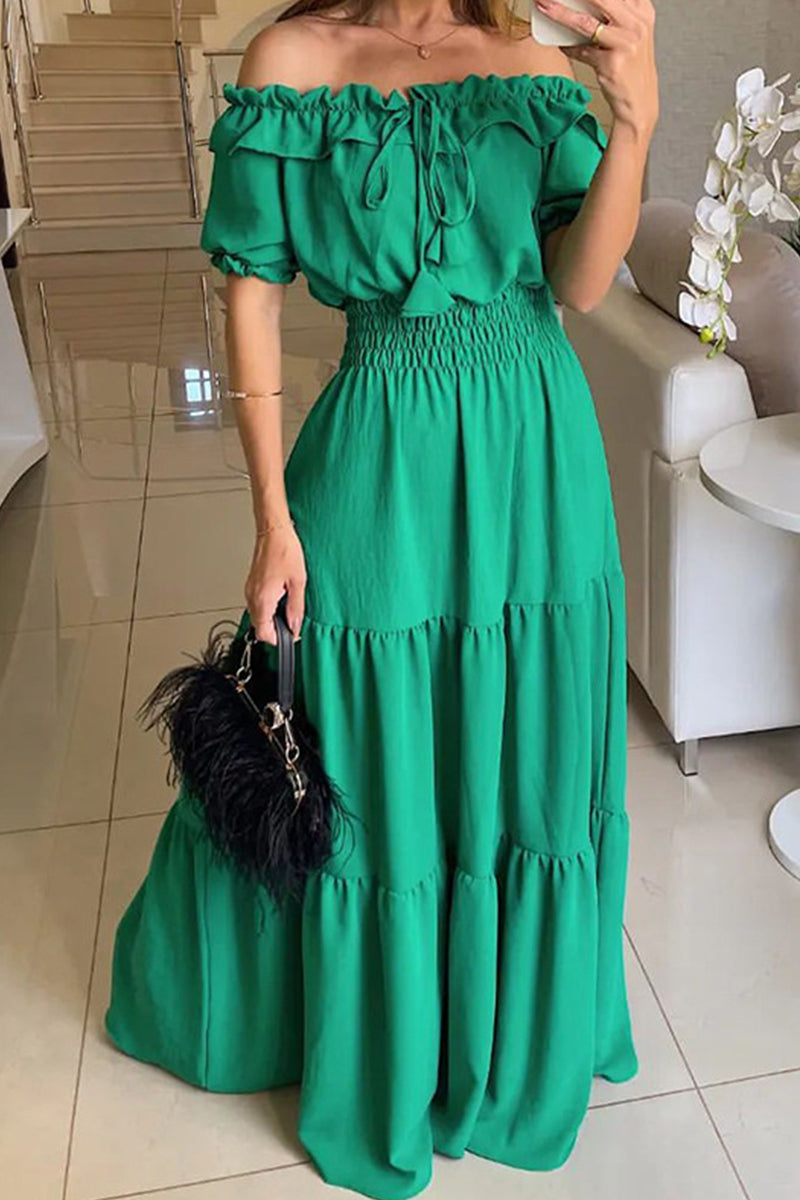 Sexy Elegant Solid Frenulum Off the Shoulder A Line Dresses