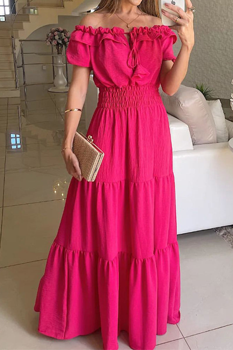 Sexy Elegant Solid Frenulum Off the Shoulder A Line Dresses