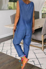 Casual Street Solid Solid Color O Neck Loose Jumpsuits