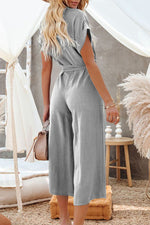 Casual Solid Pocket Frenulum Buckle V Neck Jumpsuits(5 Colors)