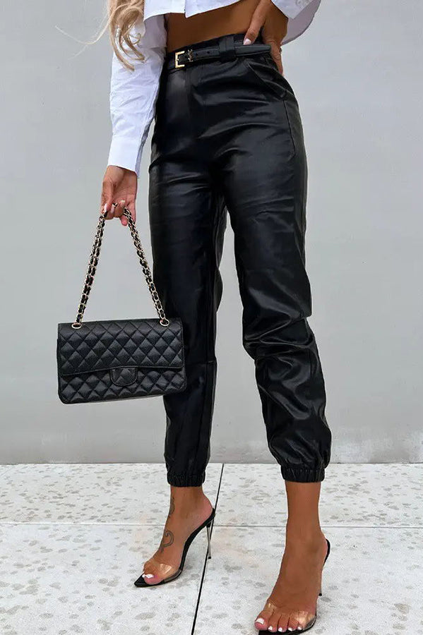 Novakiki Don't Rush It PU Leather High Waist Cuffed Pants