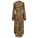 Leopard Print Long Sleeve Waist Tie Maxi Dress