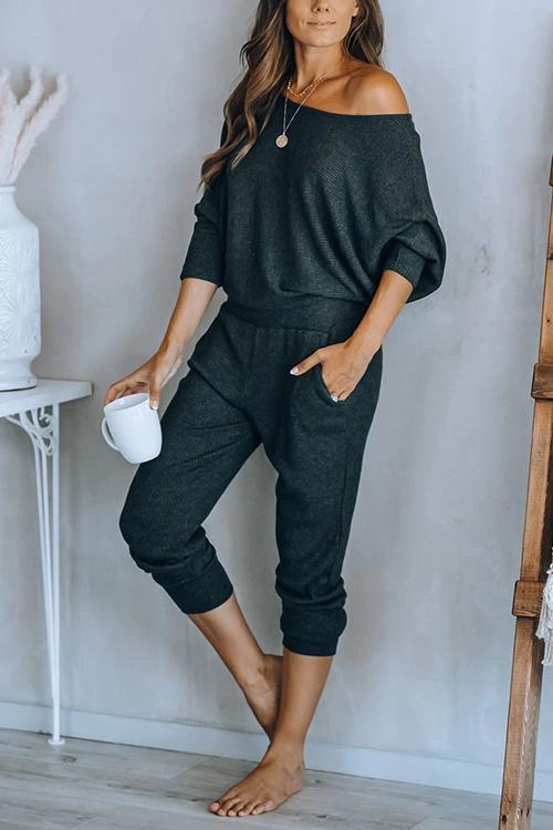 Pockets Dew Shoulder Pants Set