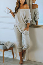 Pockets Dew Shoulder Pants Set