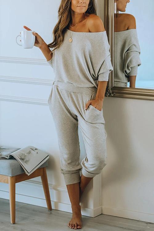 Pockets Dew Shoulder Pants Set