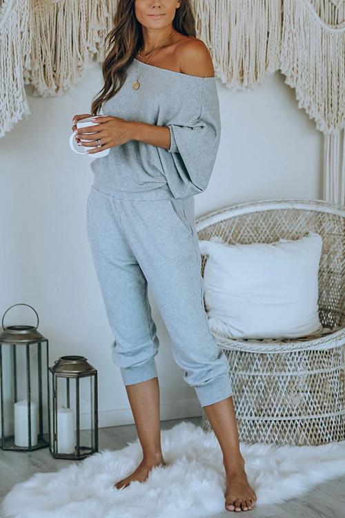 Pockets Dew Shoulder Pants Set