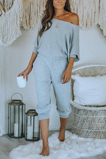 Pockets Dew Shoulder Pants Set