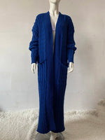 Open Front Pocketed Knitted Maxi Cardigan Sweater