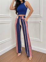 Women's Sets Sleeveless Vest Striped High Waist Pants Two-Piece Set