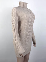 Turtleneck Long Sleeve Twist Knitted Sweater Mini Dress