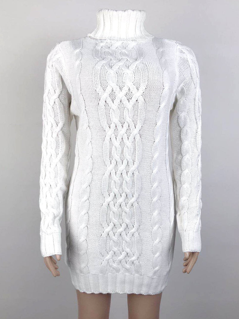 Turtleneck Long Sleeve Twist Knitted Sweater Mini Dress