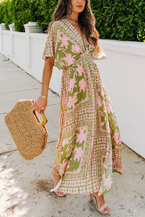 Like Palm Side Slit Bat Maxi Dress