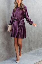 Jessica Pleated Velvet Tie Mini Dress