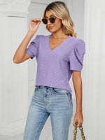 Casual V Neck Short Sleeve Solid Color Top