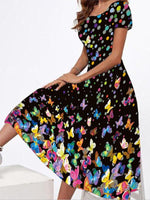 Short Sleeve Floral U Neck Maxi Dress