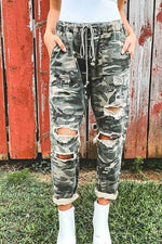 Adjustable Waist Camouflage Bottoms With Holes