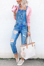 Pockets Ripped Denim Jumpsuit