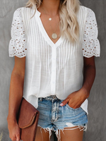 Lace Short Sleeve V Neck Blouse Top