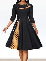 Elegant 3/4 Sleeve Retro Formal Flared Midi Dress