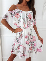 Floral Off Shoulder Spaghetti Strap Mini Dress