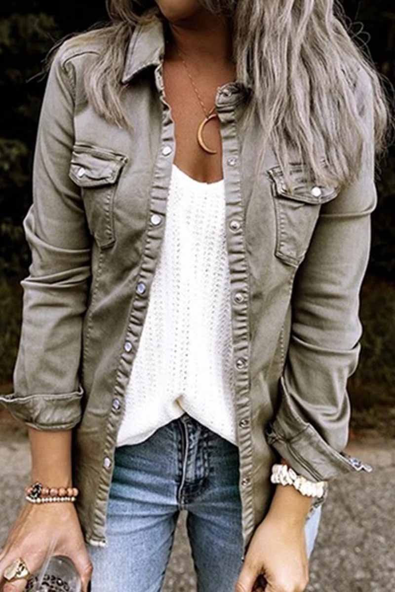 Florcoo Long Sleeve Solid Color Denim Jacket(4 Colors)