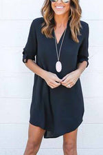 Fall Long Sleeve V-Neck Mini Dress