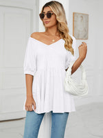 Offshoulder Short Sleeve Solid Color Blouse Top