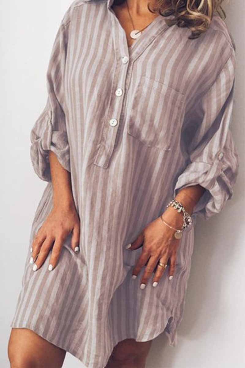 Florcoo Printed Striped Long Shirt Mini Dress