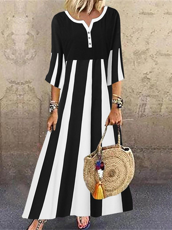 Fashion 3/4 Sleeve Round Neck Maxi Dress