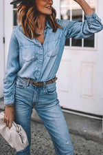 Florcoo Sexy Slim Washed Retro Denim Shirt