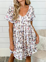 Casual Floral V Neck Short Sleeve Mini Dress