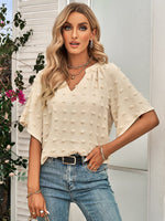 Casual V-Neck Short Sleeve Solid Blouse Top