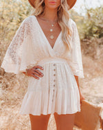 Deep V Neck Wide Short Sleeve Loose Lace Mini Dress