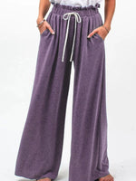 Casual Drawstring Pocketed Loose Solid Pants