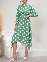 Casual Polka Dot Long Sleeve Midi Dress