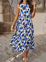 Fashion O-Neck Sleeveless Printed Flared Midi Dress