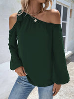 Cold Offshoulder Long Sleeve Solid Color Loose Blouse Top