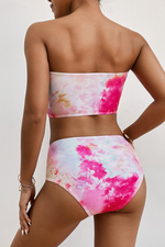 Tie Dye Bandeau High Waisted Bikini Sets