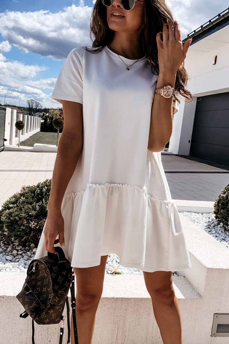 Florcoo Solid Ruffled Cute Mini Dresses