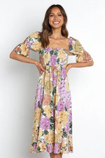 Short Sleeve U Neck Floral Maxi Dress