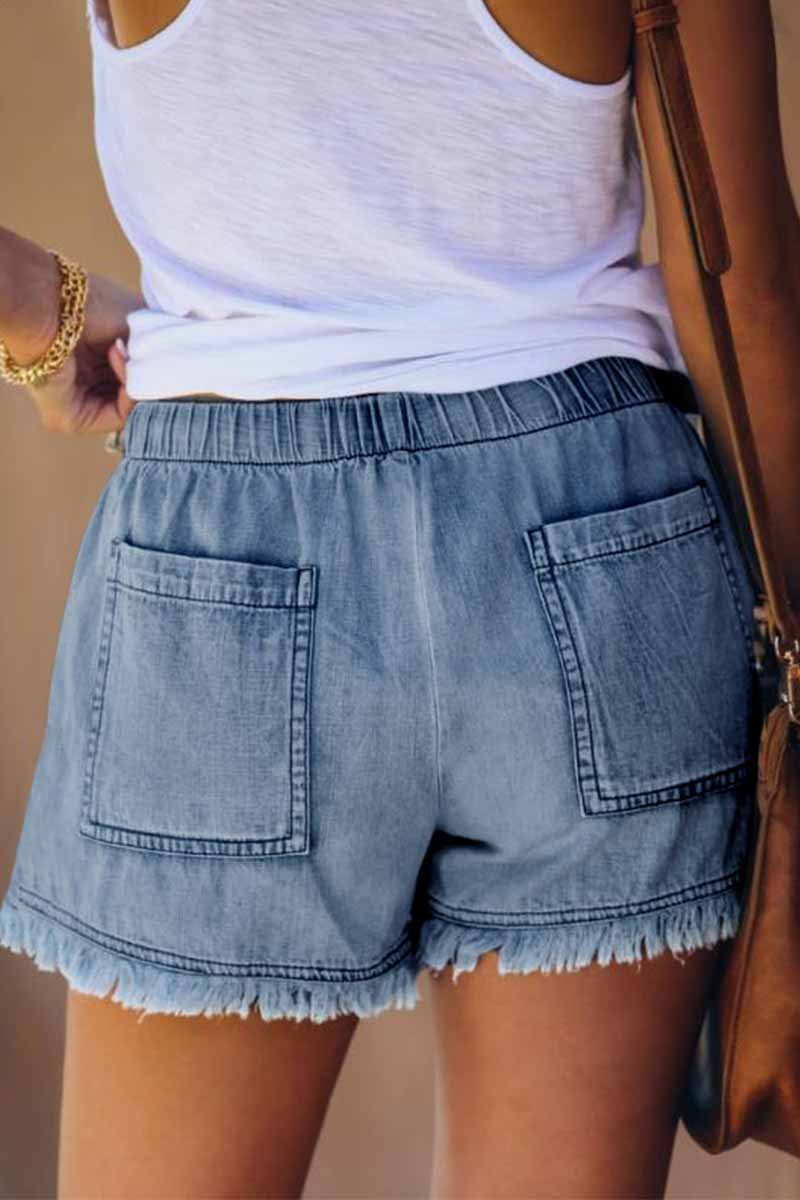 Adjustable Tassel Pockets Design Denim Shorts(4 Colors)