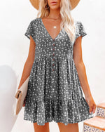 Short Sleeve V Neck Loose Mini Dress