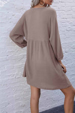 Florcoo V-Neck Buttoned Loose Knit Hem Mini Dresses