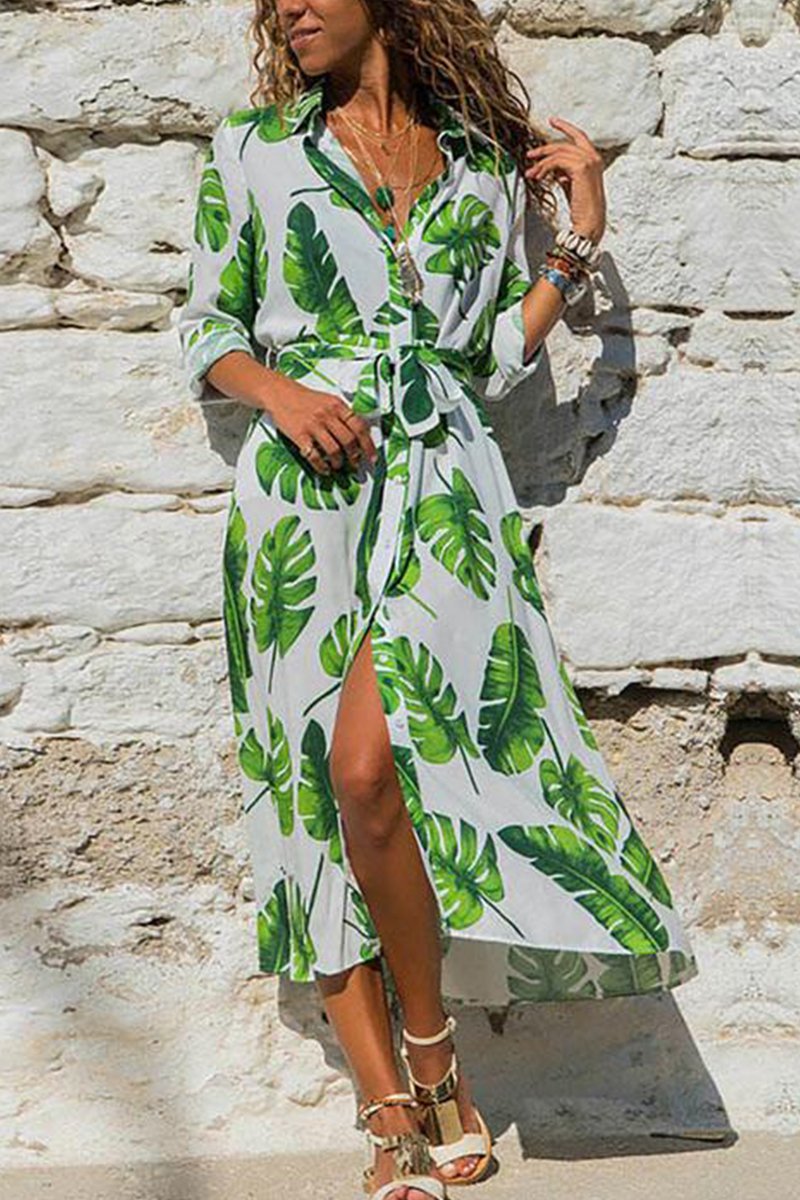 Florcoo Printed Long Sleeve 4 Colors Midi Dress