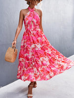 Halter Neck Floral Sleeveless Maxi Dress