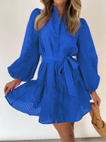 Turn Down Collar Button Long Wide Sleeve Mini Dress