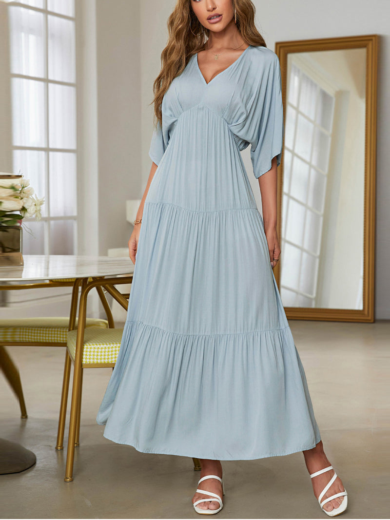 Elegant V Neck Short Sleeve Maxi Dress