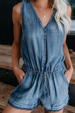 Florcoo Stylish Belt Tassel Denim Romper